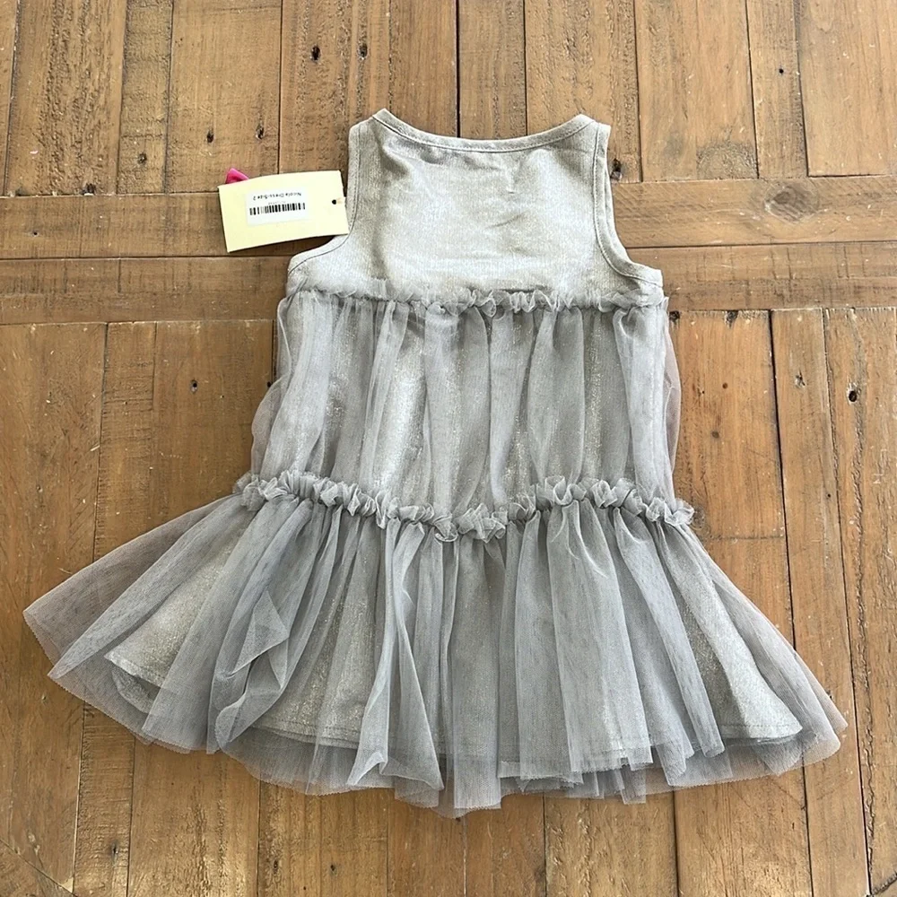 Joyfolie metallic silver tulle dress nwt